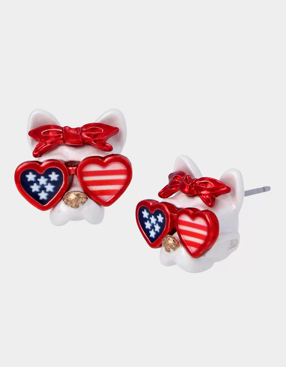 Women Betsey Johnson Jewelry<4Th Of July Dog Sunglasses Studs Red/White/Blue