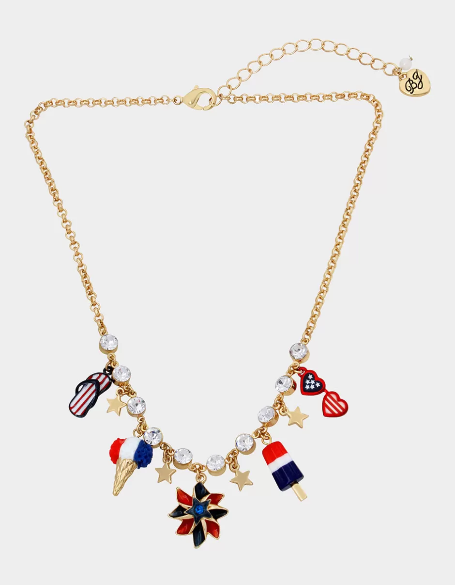 Women Betsey Johnson Jewelry<4Th Of July Pinwheel Short Pendant Red/White/Blue