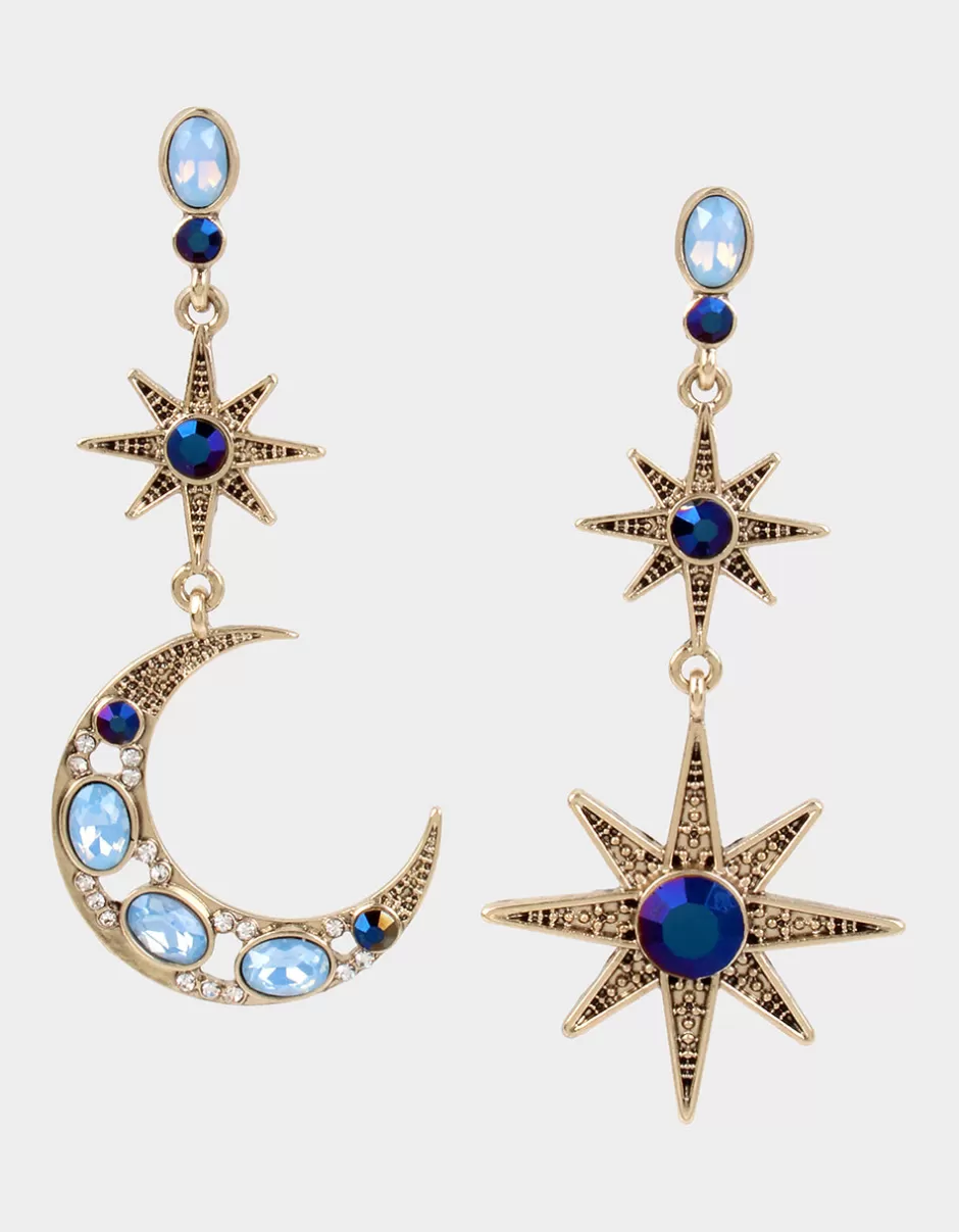 Women Betsey Johnson Jewelry<Betseys Celestial Star And Moon Mismatch Earrings