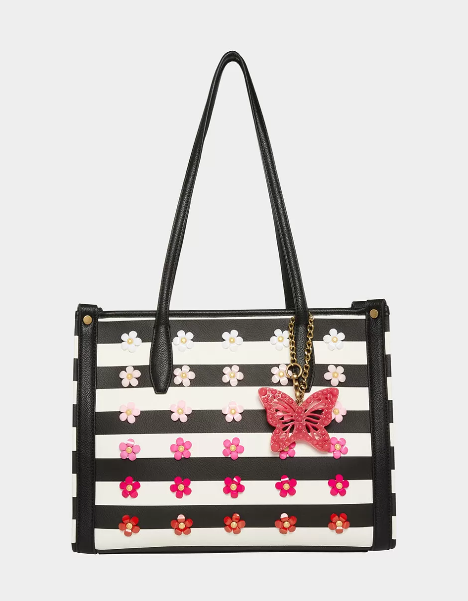 Women Betsey Johnson Handbags<Gradient Garden Striped Tote Black/White