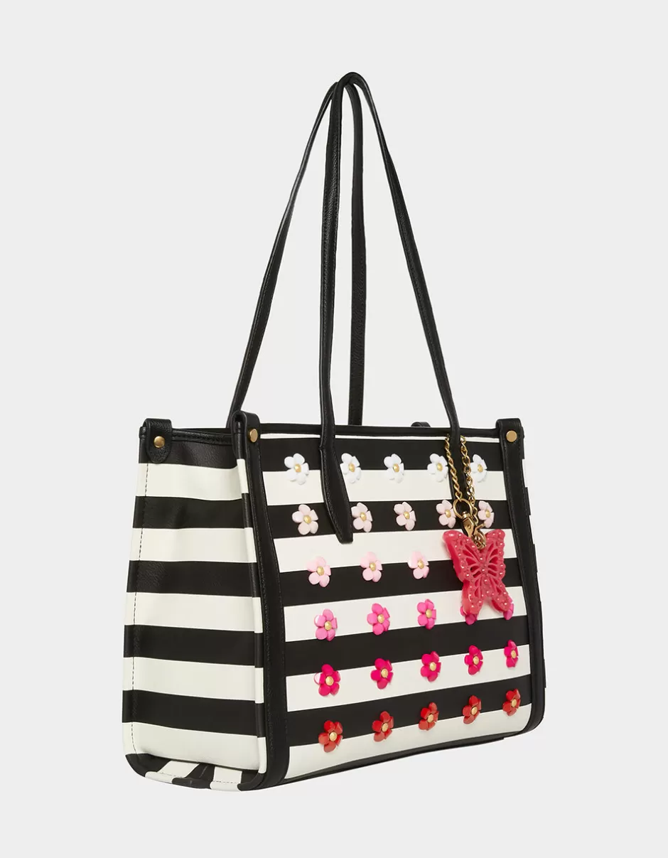 Women Betsey Johnson Handbags<Gradient Garden Striped Tote Black/White