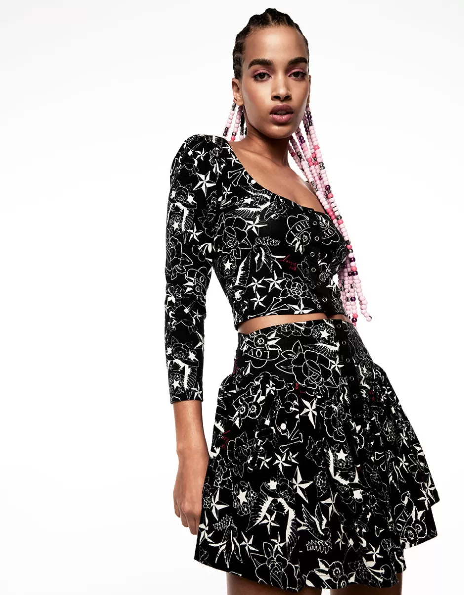Women Betsey Johnson Clothing<Pretty In Punk Vintage Inspired Flounce Mini Skirt Nt
