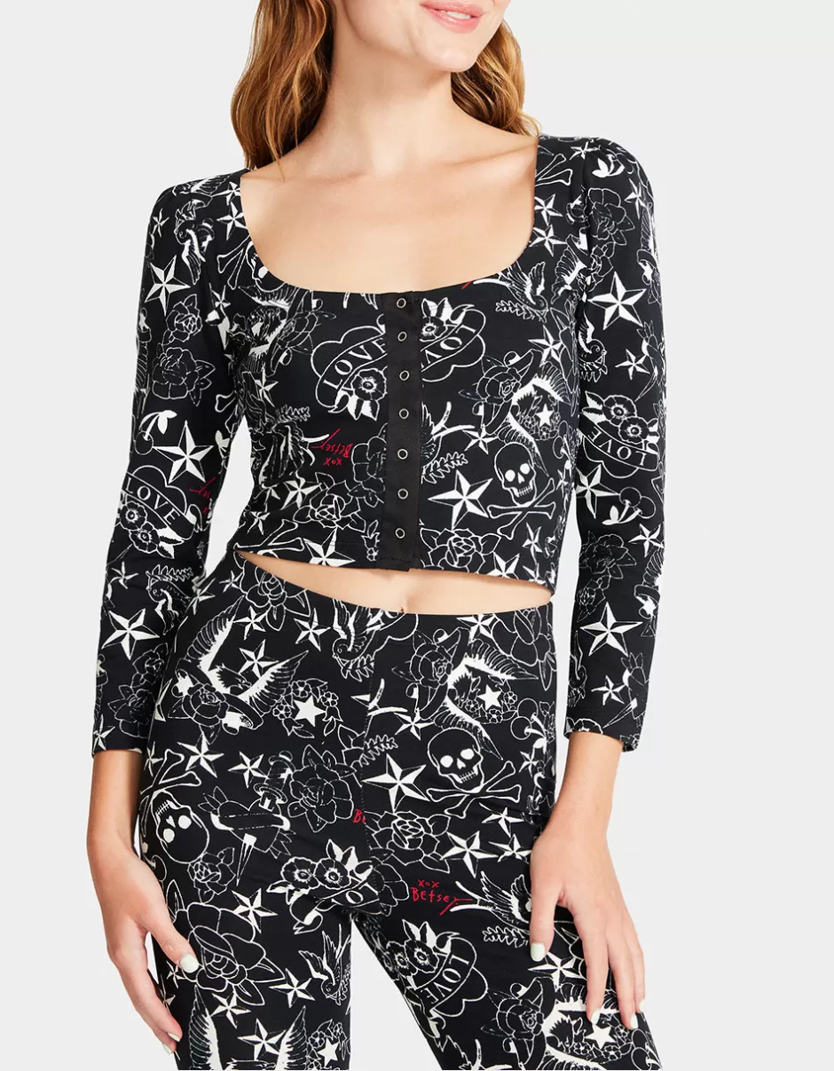 Women Betsey Johnson Clothing<Pretty In Punk Vintage Inspired Puff Sleeve Top Nt